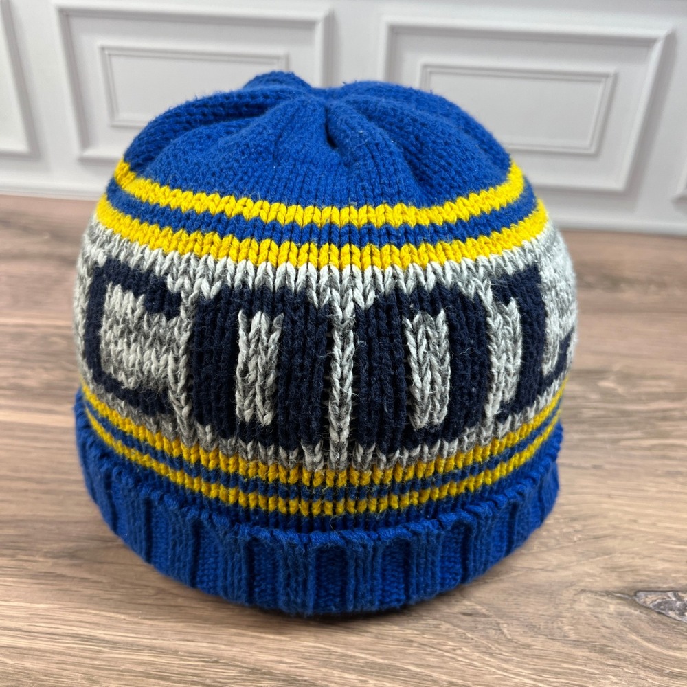 Gymboree Knit Beanie Kids Size M Blue Yellow COOL Graphic Striped Winter Hat